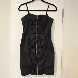 Kensie Black Sleeveless Mini Dress with Full Front Gold Zipper & Ruffles Accents